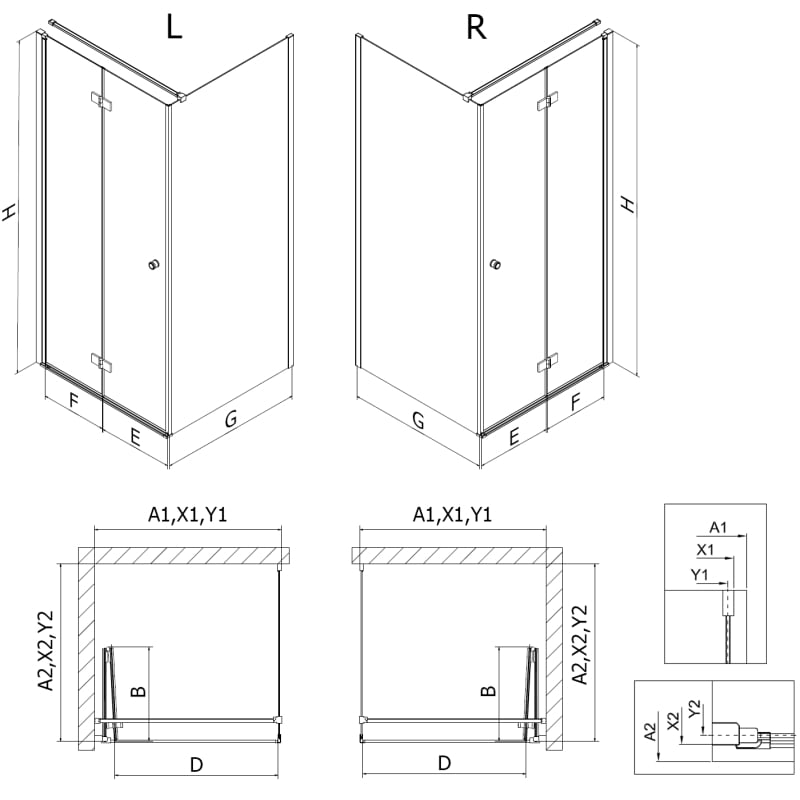 Mexen Mist-F folding shower cabin right 80 x 100 cm, transparent, brushed gold - 8A6T-080-100-55-00-P