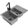 Mexen Gaspar granite kitchen sink 1.5-bowl with drainer and Rita kitchen faucet, gray - 6507-71-670300-70-B