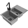 Mexen Gaspar granite sink 1.5-bowl with drainer and Rita kitchen tap, grey - 6507-71-670300-70-B
