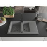 Mexen Gaspar granite kitchen sink 1.5-bowl with drainer and Rita kitchen faucet, gray - 6507-71-670300-70-B