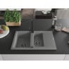 Mexen Gaspar granite sink 1.5-bowl with drainer and Rita kitchen tap, grey - 6507-71-670300-70-B
