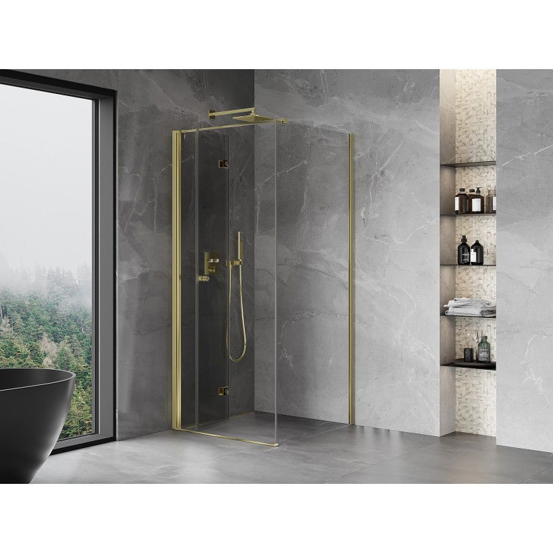Mexen Mist-F folding shower cabin left 80 x 80 cm, transparent, gold - 8A6T-080-080-50-00-L