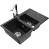 Mexen Gaspar 1.5-bowl granite sink with drainer and Rita kitchen faucet, black/silver metallic - 6507-73-670300-00