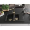 Mexen Gaspar granite sink 1.5-bowl with drainer and kitchen faucet Rita, black/silver metallic - 6507-73-670300-50