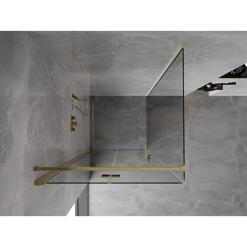 Mexen Mist-F foldable left shower enclosure 100 x 100 cm, transparent, gold - 8A6T-100-100-50-00-L