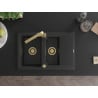 Mexen Gaspar granite sink 1.5-bowl with drainer and Rita kitchen tap, black/silver metallic - 6507-73-670300-50