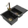 Mexen Gaspar 1.5-compartment granite sink with a drip tray and kitchen mixer tap Rita, Black/Silver metallic - 6507-73-670300-50