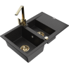 Mexen Gaspar granite sink 1.5-bowl with drainer and Rita kitchen tap, black/silver metallic - 6507-73-670300-50