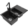 Mexen Gaspar 1.5-bowl granite sink with drainer and Rita kitchen faucet, black/silver metallic - 6507-73-670300-70