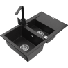 Mexen Gaspar 1.5-compartment granite sink with a drip tray and kitchen mixer tap Rita, Black/Silver metallic - 6507-73-670300-70