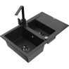 Mexen Gaspar 1.5-compartment granite sink with a drip tray and kitchen mixer tap Rita, Black/Silver - 6507-73-670300-70-B