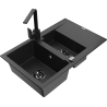 Mexen Gaspar granite sink 1.5-bowl with drainer and Rita kitchen faucet, black/silver - 6507-73-670300-70-B