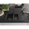 Mexen Gaspar granite sink 1.5-bowl with drainer and Rita kitchen faucet, black/silver - 6507-73-670300-70-B