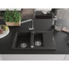 Mexen Gaspar 1.5-bowl granite sink with drainer and Rita kitchen faucet, black/gold - 6507-75-670300-00