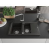 Mexen Gaspar granite kitchen sink 1.5-bowl with drainer and Rita kitchen faucet, black/gold - 6507-75-670300-00