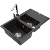 Mexen Gaspar 1.5-compartment granite sink with a drip tray and kitchen mixer tap Rita, Black/Gold - 6507-75-670300-00