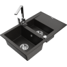 Mexen Gaspar granite kitchen sink 1.5-bowl with drainer and Rita kitchen faucet, black/gold - 6507-75-670300-00