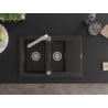 Mexen Gaspar 1.5-bowl granite sink with drainer and Rita kitchen faucet, black/gold - 6507-75-670300-00