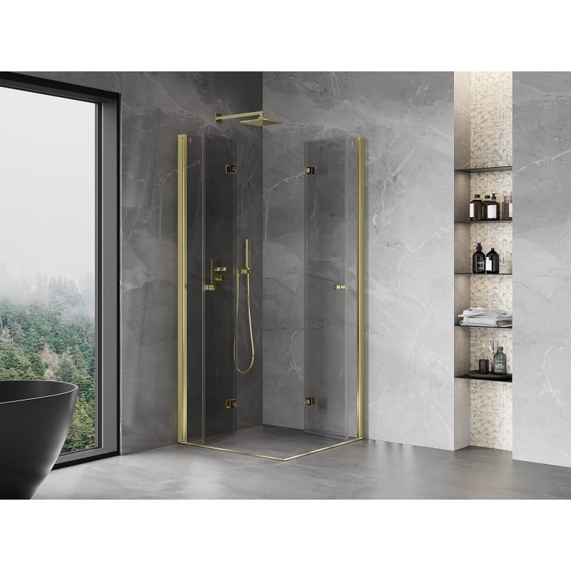 Mexen Mist-F Duo 70 x 70 cm Folding Shower Cabin, Transparent, Gold - 8A6-070L-070P-50-00