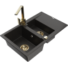 Mexen Gaspar granite kitchen sink 1.5-bowl with drainer and kitchen faucet Rita, black/gold - 6507-75-670300-50