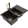 Mexen Gaspar granite sink 1.5-bowl with drainer and kitchen faucet Rita, black/gold - 6507-75-670300-50