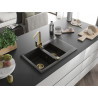 Mexen Gaspar granite kitchen sink 1.5-bowl with drainer and kitchen faucet Rita, black/gold - 6507-75-670300-50