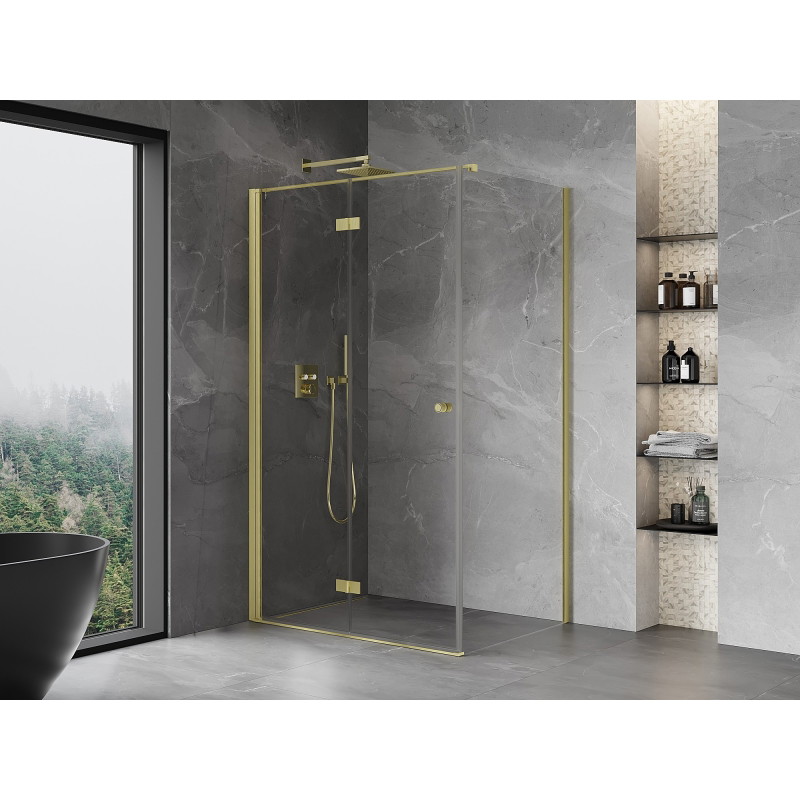Mexen Mist-F folding shower enclosure left 85 x 70 cm, transparent, brushed gold - 8A6T-085-070-55-00-L