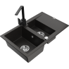 Mexen Gaspar 1.5-compartment granite sink with a drip tray and kitchen mixer tap Rita, Black/Gold - 6507-75-670300-70