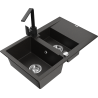 Mexen Gaspar granit sink 1.5-bowl with drainer and kitchen faucet Rita, black/gold - 6507-75-670300-70
