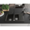 Mexen Gaspar 1.5-bowl granite sink with drainer and Rita kitchen faucet, black/gold - 6507-75-670300-70