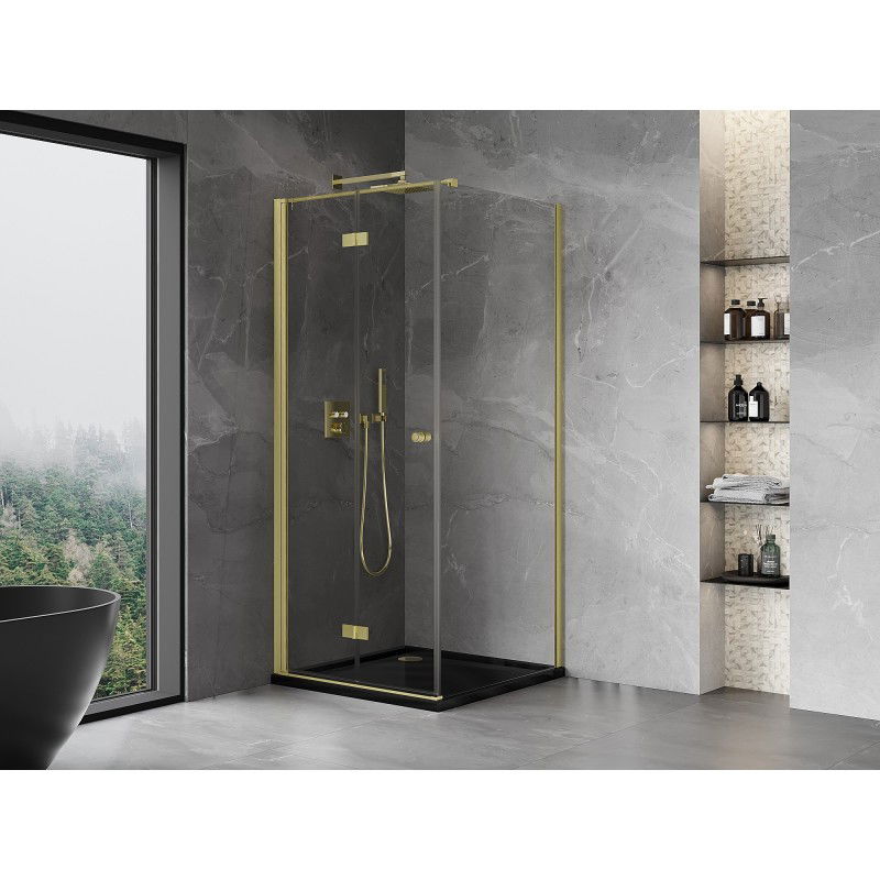Mexen Mist-F folding shower cabin left 75 x 75 cm, transparent, brushed gold - 8A6T-075-075-55-00-L