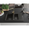 Mexen Gaspar granite sink 1.5-bowl with drainer and kitchen faucet Rita, black/gold - 6507-75-670300-50-B