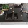 Mexen Gaspar granite sink 1.5-bowl with drainer and Rita kitchen tap, black/gold - 6507-75-670300-50-B