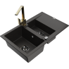 Mexen Gaspar 1.5-compartment granite sink with a drip tray and kitchen mixer tap Rita, Black/Gold - 6507-75-670300-50-B