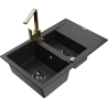 Mexen Gaspar granite sink 1.5-bowl with drainer and Rita kitchen tap, black/gold - 6507-75-670300-50-B