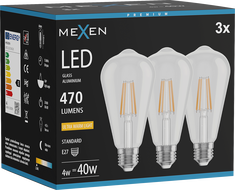 Mexen Vintis 3x LED Filament Bulb E27, ST64, 4W, Warm - 2200K, 470 lm, clear - L152-E27-0422-00x03