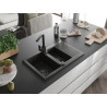 Mexen Gaspar 1.5-bowl granite sink with drainer and kitchen faucet Rita, black/gold - 6507-75-670300-70-B