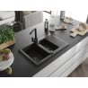 Mexen Gaspar 1.5-bowl granite sink with drainer and Rita kitchen tap, black/gold - 6507-75-670300-70-B