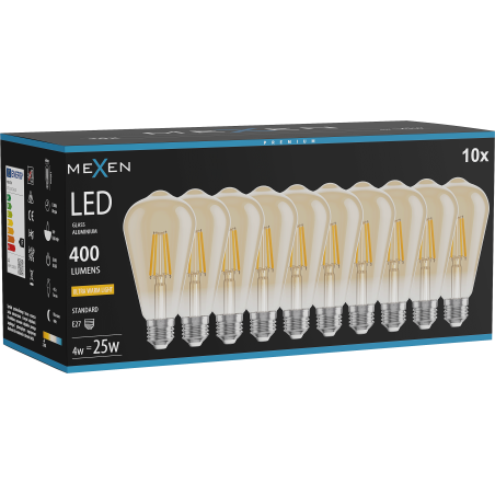 Mexen Vintis 10x LED Filament Bulb E27, ST64, 4W, Warm - 2200K, 400 lm, amber - L152-E27-0422-50x10
