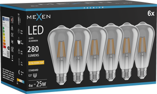 Mexen Vintis 6x LED Filament Bulb E27, ST64, 4W, Warm - 2200K, 300 lm, smoke - L152-E27-0422-70x06