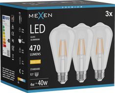 Mexen Vintis 3x Filament LED Bulb E27, ST64, 4W, Warm - 2700K, 470 lm, clear - L152-E27-0427-00x03