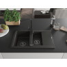 Mexen Gaspar 1.5-bowl granite sink with drainer and Rita kitchen faucet, black/gold - 6507-75-670300-70-B