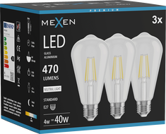 Mexen Vintis 3x LED Filament Bulb E27, ST64, 4W, Neutral - 4000K, 470 lm, clear - L152-E27-0440-00x03
