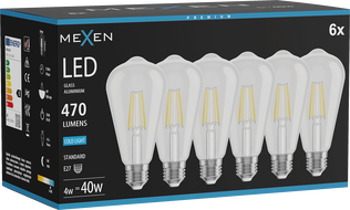 Mexen Vintis 6x LED Filament Bulb E27, ST64, 4W, Cold - 6500K, 470 lm, clear - L152-E27-0465-00x06