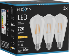 Mexen Vintis 3x LED Filament Bulb E27, ST64, 6W, Warm - 2200K, 720 lm, clear - L152-E27-0622-00x03