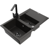 Mexen Gaspar 1.5-bowl granite sink with drainer and kitchen faucet Rita, black/gold - 6507-75-670300-70-B