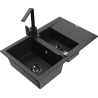 Mexen Gaspar 1.5-bowl granite sink with drainer and Rita kitchen faucet, black/gold - 6507-75-670300-70-B