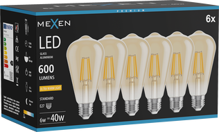 Mexen Vintis 6x LED filament bulb E27, ST64, 6W, Warm - 2200K, 600 lm, amber - L152-E27-0622-50x06