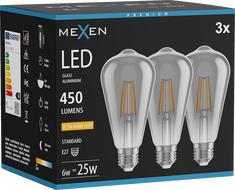 Mexen Vintis 3x LED Filament Bulb E27, ST64, 6W, Warm - 2200K, 450 lm, smoke - L152-E27-0622-70x03