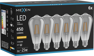 Mexen Vintis 6x LED Filament Bulb E27, ST64, 6W, Warm - 2200K, 450 lm, smoke - L152-E27-0622-70x06